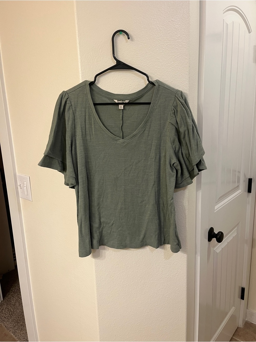 Terra & Sky Olive Green V-Neck Ruffle Sleeve Top